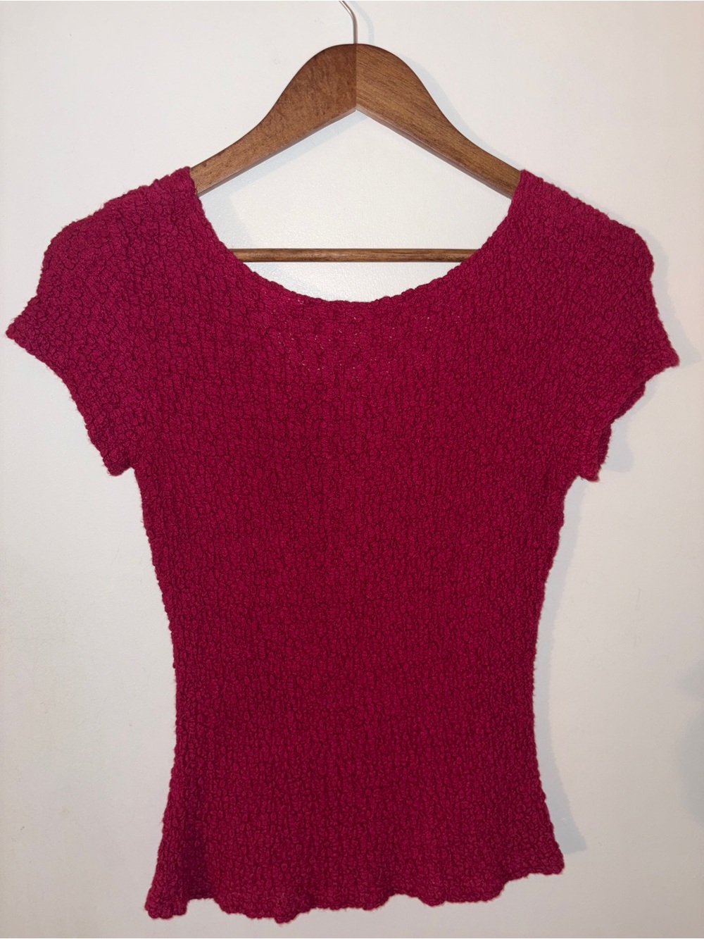Textured Short Sleeve Knit Top - Deep Raspberry - Picture 2 of 2